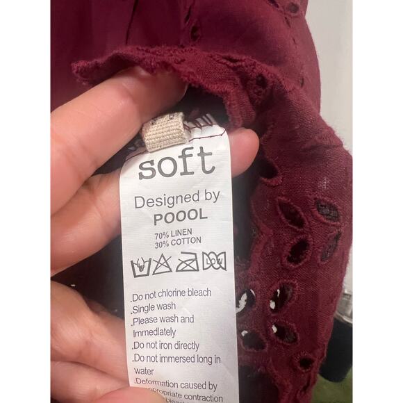 Women’s Plus Size Linen & Cotton Eyelet Blouse Burgundy Summer Vacation 2X - Picture 6 of 6